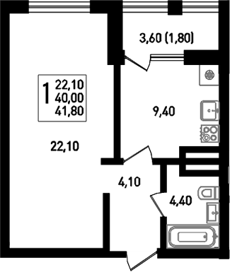1-комн., 41 м², 7/8 этаж, ЖК «Югге»