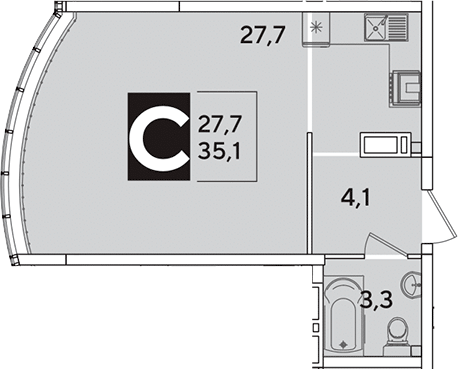 Продается 1-комн. квартира, 35.1 м²