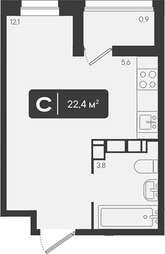 Студия, 21.5 м², 18/18 этаж, ЖК «Архитектор. ГК ЮгСтройИнвест»