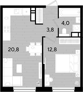 1-комн., 41.4 м², 14/16 этаж, ЖК «DОГМА ПАРК»