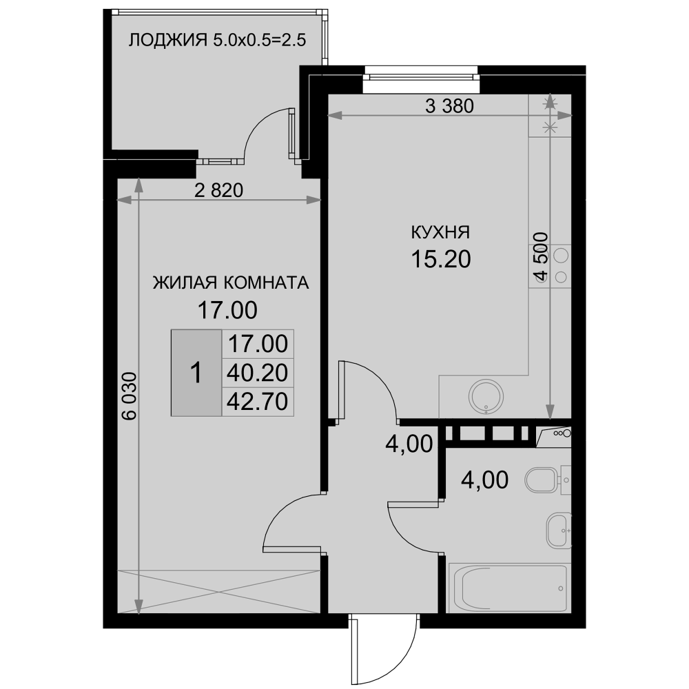 2-комн., 40.2 м², 4/7 этаж, ЖК «История»