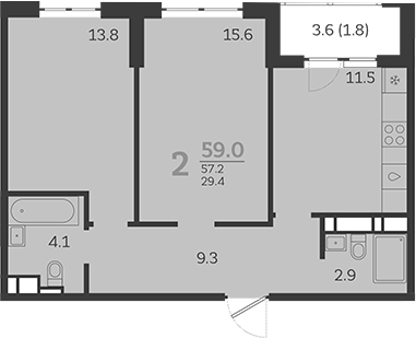 Продается 2-комн. квартира, 57.2 м²