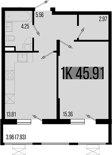 Продается 1-комн. квартира, 41.95 м²