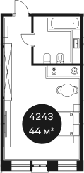 Объект, 43.59 м², 4/4 этаж, ЖК «Резиденция Волна»