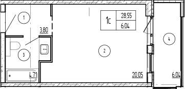 Продается 1-комн. квартира, 28.55 м²