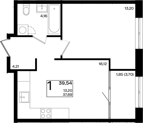2-комн., 37.69 м², 6/18 этаж, ЖК «Патрики»