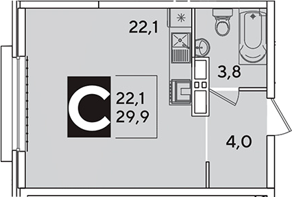 Студия, 29.9 м², 11/16 этаж, ЖК «Самолет»