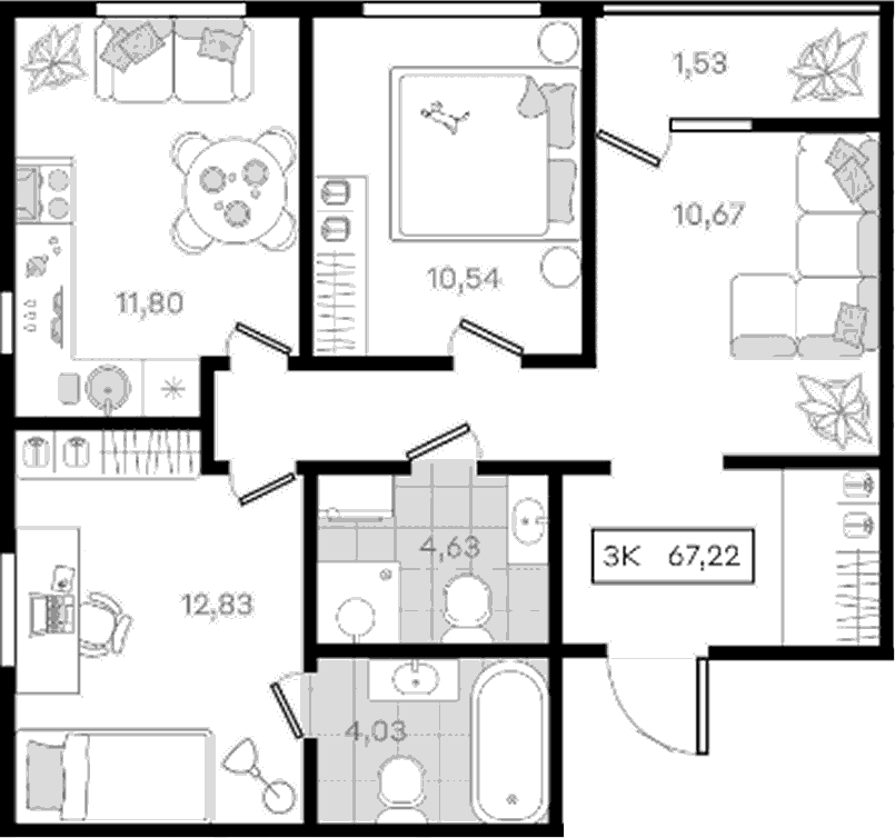 Продается 3-комн. квартира, 65.69 м²