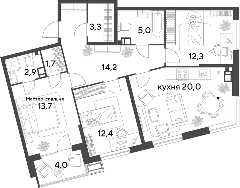 4+ комнаты, 85.5 м², 6/18 этаж, ЖК «Парк Победы»