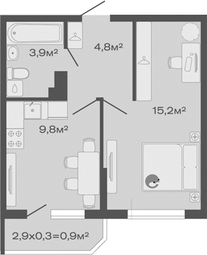 1-комн., 33.7 м², 1/4 этаж, ЖК «Дзенпарк»