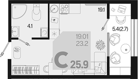 Продается 1-комн. квартира, 23.2 м²
