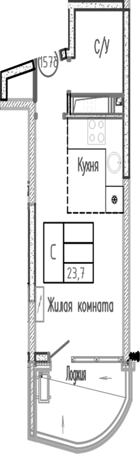 Студия, 21.3 м², 3/12 этаж, ЖК «Sun Hills Ольгинка»