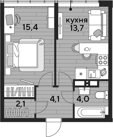 1-комн., 39.3 м², 15/16 этаж, ЖК «DОГМА ПАРК»