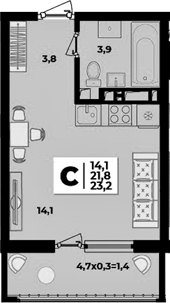 Продается 1-комн. квартира, 21.8 м²