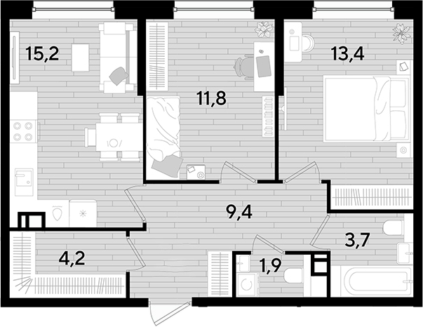Продается 2-комн. квартира, 59.6 м²