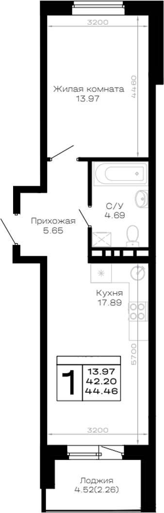 Продается 1-комн. квартира, 42.2 м²