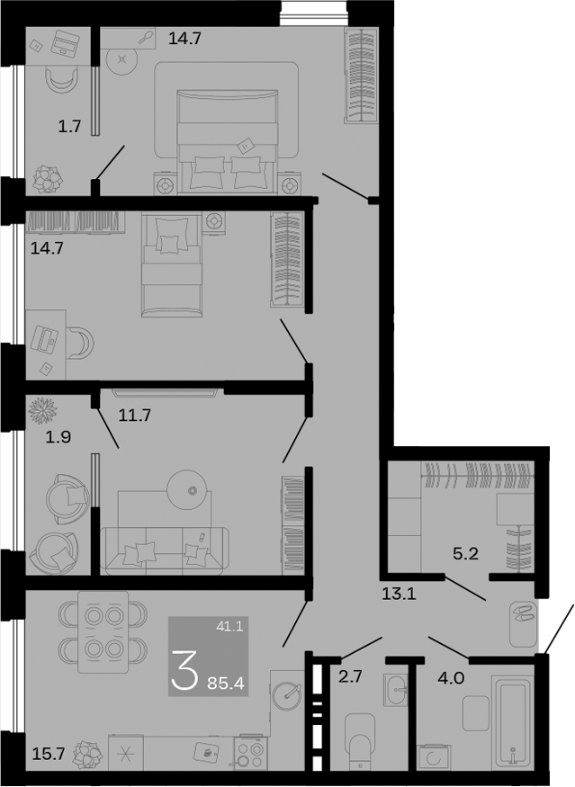 3-комн., 81.8 м², 5/8 этаж, ЖК «Хозяин Морей»