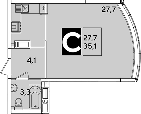 Продается 1-комн. квартира, 35.1 м²