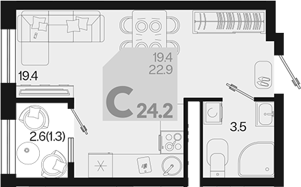 Продается 1-комн. квартира, 22.9 м²