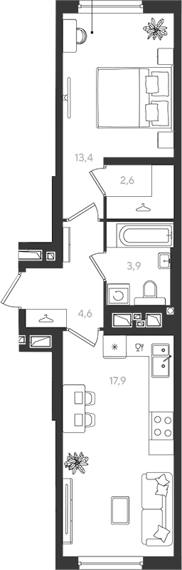 Продается 1-комн. квартира, 42.4 м²
