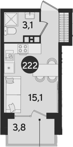 Студия, 18.2 м², 7/9 этаж, ЖК «Парк Победы»