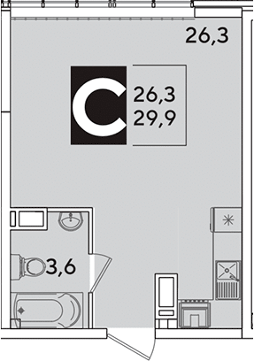 Студия, 29.9 м², 15/16 этаж, ЖК «Самолет»