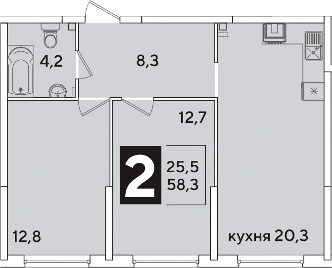 3-комн., 58.3 м², 2/16 этаж, ЖК «Самолет»