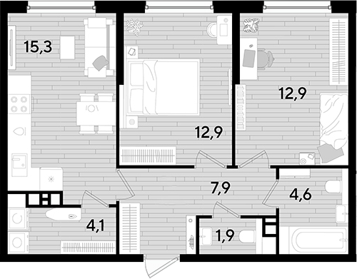 Продается 2-комн. квартира, 59.6 м²