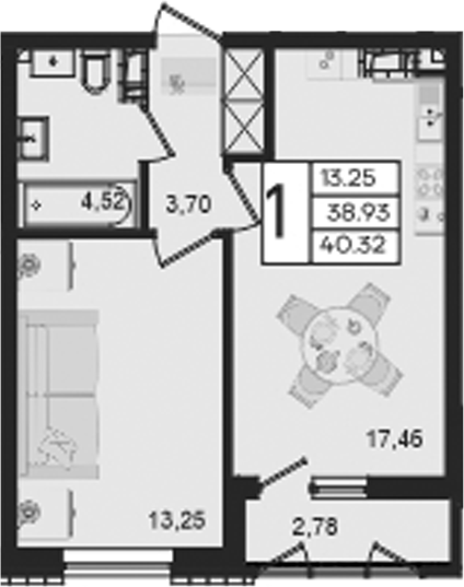 Продается 1-комн. квартира, 38.93 м²
