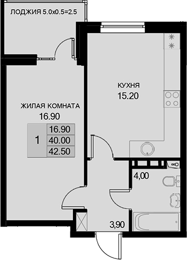 1-комн., 40 м², 7/7 этаж, ЖК «История»