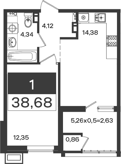 1-комн., 36.05 м², 8/18 этаж, ЖК «Образцово»
