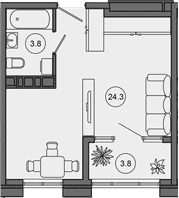 Студия, 28.1 м², 2/10 этаж, ЖК «Гостиничный комплекс GREENMONT»