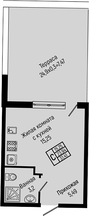 Студия, 23.94 м², 2/14 этаж, ЖК «Sun Hills Ольгинка»