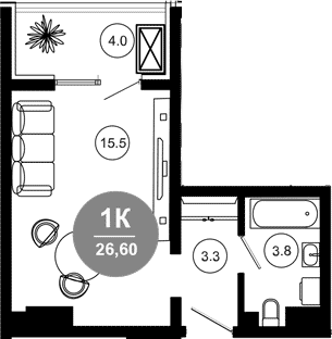 Студия, 22.6 м², 3/10 этаж, ЖК «Гостиничный комплекс GREENMONT»