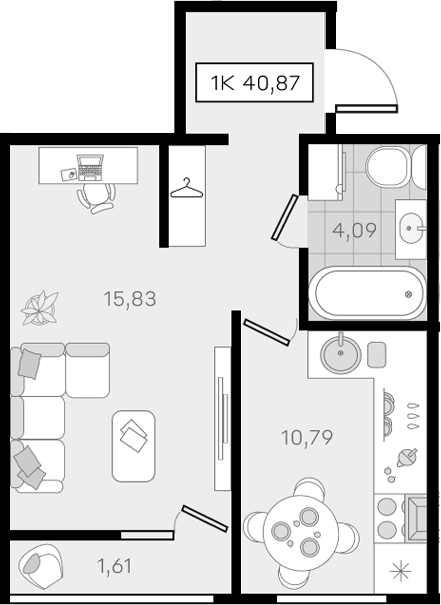 Продается 1-комн. квартира, 39.26 м²