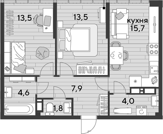 2-комн., 61 м², 16/16 этаж, ЖК «DОГМА ПАРК»
