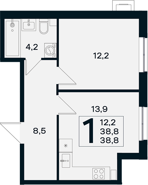 Продается 1-комн. квартира, 38.8 м²