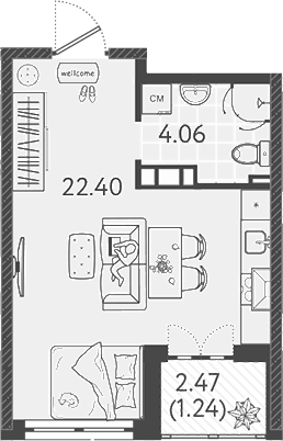 Студия, 26.46 м², 4/9 этаж, ЖК «Друзья»
