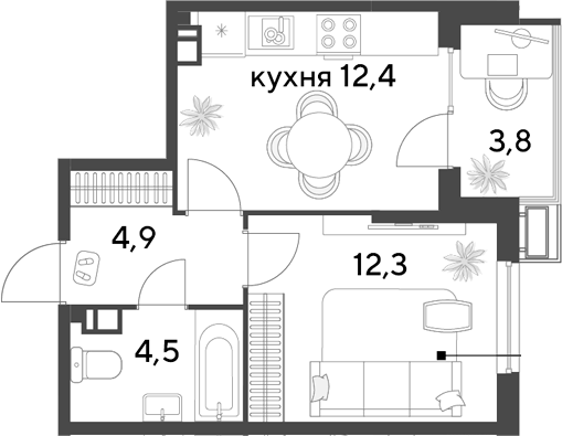 1-комн., 34.1 м², 3/18 этаж, ЖК «Парк Победы»