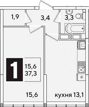 1-комн., 37.3 м², 15/16 этаж, ЖК «Самолет»