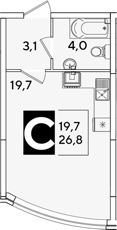 Студия, 26.8 м², 2/16 этаж, ЖК «Самолет»