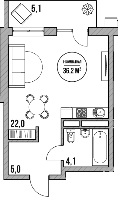 Студия, 31.1 м², 4/5 этаж, ЖК «МореТут»