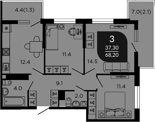 Продается 3-комн. квартира, 67.53 м²