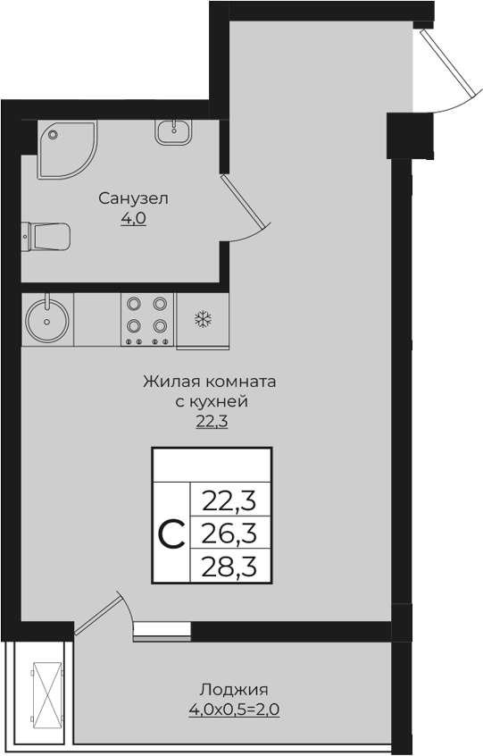 Студия, 26.3 м², 8/9 этаж, ЖК «Европа-Сити»