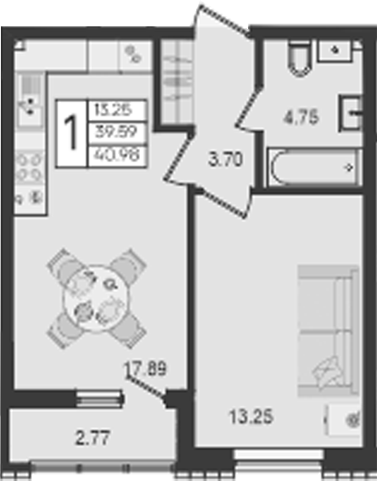 Продается 1-комн. квартира, 39.59 м²