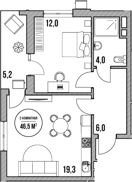 2-комн., 41.3 м², 5/5 этаж, ЖК «МореТут»