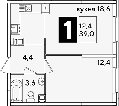 2-комн., 39 м², 6/16 этаж, ЖК «Самолет»