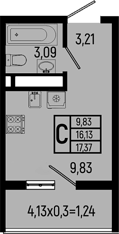 Студия, 16.13 м², 6/9 этаж, ЖК «Ботаника Хиллс»