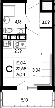 Студия, 21.66 м², 16/16 этаж, ЖК «Эпос»
