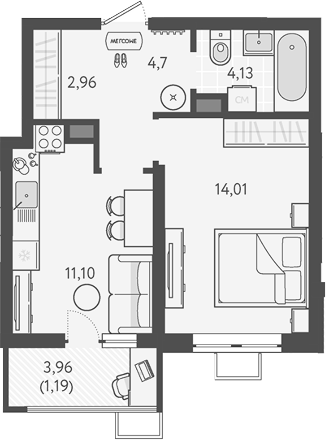 1-комн., 36.84 м², 5/9 этаж, ЖК «Теплые края»